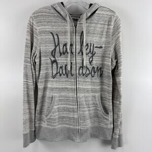 Harley Davidson Women’s Hoodie Size Large Grey Full Zip Jacket Embroidered Logo